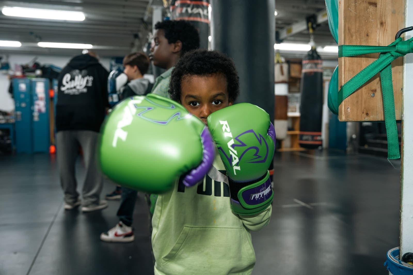 Kids class working pads at Sully's Boxing Gym